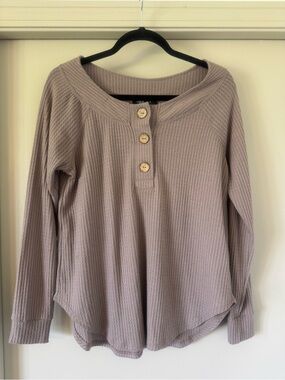 Waffle Knit Henley Long-Sleeve Top - Taupe